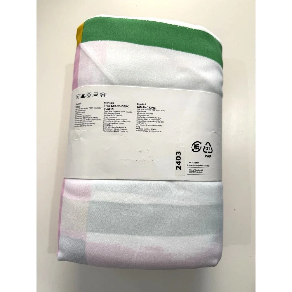 IKEA SYRABLADMAL King Duvet Cover + 2 Pillowcases Multicolor Check New